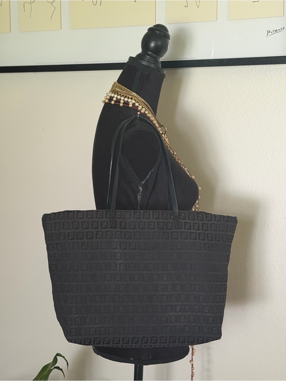Fendi Black Jacquard Logo Tote